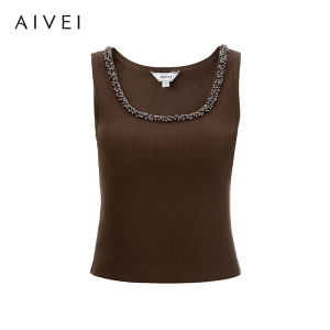 AIVEI | Knitted Vest for Inner and Outer Wear Low Round Neck with Pearl Chain Decoration