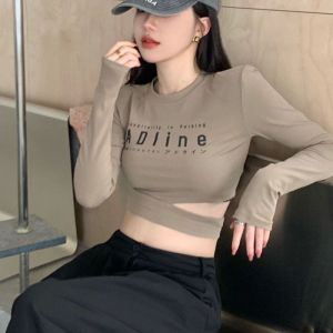 Korean Style Crop Round Neck Knitting Long Sleeved T-shirt for Woman