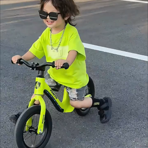 12/14 Inch Kids Balance Bike Free Air Pump Magnesium Alloy Frame Adjustable Seat 360° Steering LED Light Inflatable Anti-Slip Wheels Non-Slip Grip Ride On Toy For Kids 2-8 Years Old Birthday Gift
