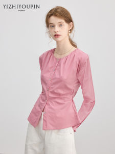Slimming Pleated Waistband Long Sleeve Shirt