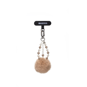 MASFEIL | Brown Pearl Fuzzy Charm Strap Keychain for Phone