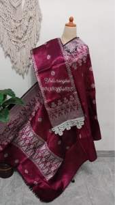 Songket silungkang warna magenta silver full kristal premium