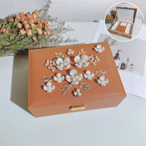 Antique Chinese Style Jewelry Box Wealth And Prosperity Floral Design Jewelry Storage Box Caramel Beauty Fashionable Accessory Organizer