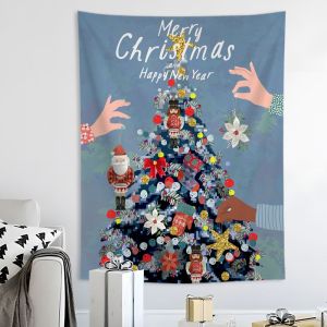 VIKAMA Wall Tapestry Happy Holidays Three Trees Pink Black Green Cute Art Home Decor Living Room Bedroom Dorm Festive Print Soft