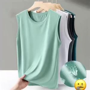 Mens Solid Color Casual Sleeveless Tank Top Round Neck Exercise Charm Moisture Absorbent Sweat Drying Tank Top Summer Sports