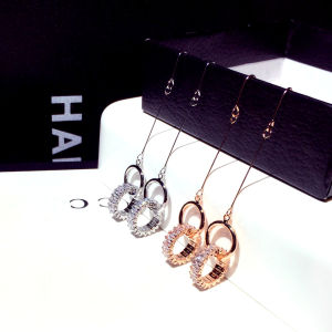 Yukis New Fashion Long Super Elegant Micro Inlaid Round Zircon Earring Ear Hook Temperament For Lady Romantic Exquisite Luxury Earring For Women