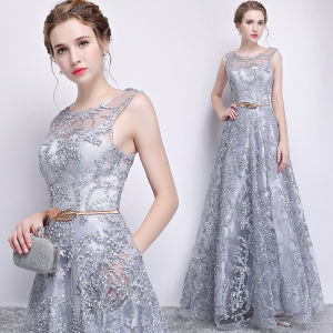 Elegant Long Evening Gown Slimming Fit Womens Dress Korean Style mid Waist A-Line Skirt No Sleeve U-Neckline Party Dress