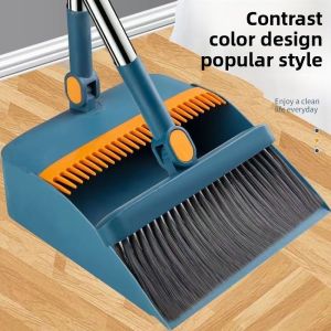 Household broom and dustpan folding and rotating dustpan combination Soft bristle non-stick hair sweeping broom for home use
