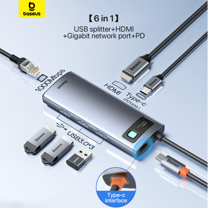 Baseus USB C Hub Loại C Để HDMI Tương Thích Rj45 đầu đọc SD Pd 100W Sạc USB 3.0 USB-C HUB cho MacBook Pro trạm dock Splitter