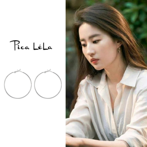 Elegant Silver Tone Simple Circle Hoop Earrings Womens Pure Silver Versatile Ear Studs Fashionable Jewelry Accessories