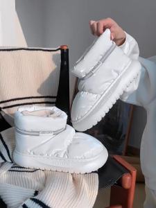 WY-XIXITIAO รองเท้าบูทกันหิมะสำหรับผู้หญิงบุการเก็บความร้อนลำลองพื้นผ้าลงบูททำจากฝ้ายการเรียงขนแกะฤดูหนาว
