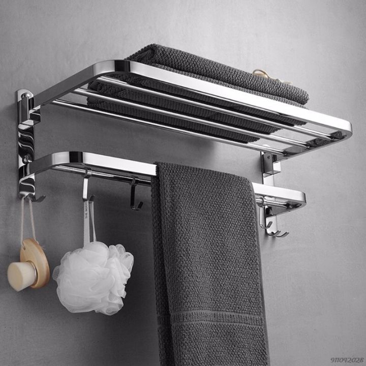 60-80cm Stainless Steel Towel Rack Folding Organizer Space Bathroom ...