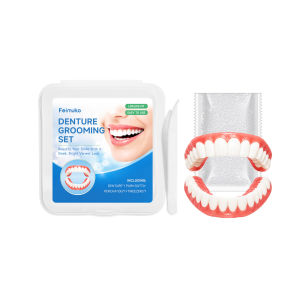 Lifelike Fit Denture Grooming Set Full Upper Lower False Teeth Veneers Fill Gaps Natural Shade Smile Modification Oral Care Kit