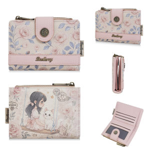 Baellerry | New Floral Print Short Wallet for Women Large Capacity Card Clips Photo Holder High Quality Cute Zipper Coin Purses for Girls
