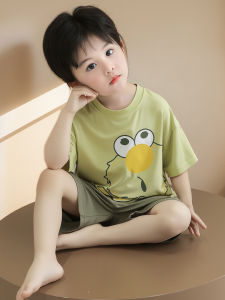 Childrens Modal Ice Silk Sleepwear Short Sleeve Home Clothes Set Thin Summer Cotton Polyester Blend Boys Girls Pajamas