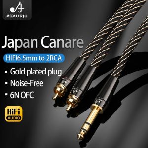HiFi 6.5mm to 2RCA Audio Cable 6N OFC Gold-plated Aux 6.5 Jack to 2RCA Male to Male for Mixer Amplifier