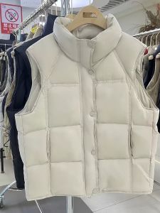 เสื้อกั๊กผ้าฝ้ายสีขาวสไตล์เกาหลี สำหรับผู้หญิง ฤดูใบไม้ร่วง/ฤดูหนาว 2025 ใหม่ ไซส์ใหญ่ อบอุ่น ใส่กลางแจ้ง เสื้อคลุมกันหนาว