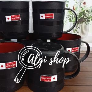 6Pcs Gelas Ganggang Style Japan Hitam Merah Bebas BPA