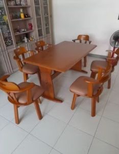 โต๊ะอาหารไม้จริงยางพารา 120  150 CM / เก้าอี้หมุน 360° สินค้าเมืองไทย