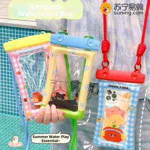 Waterproof Phone Bag Touch Screen Compatible Neck Strap Diving Floating Seal Mobile Phone Case Cartoon Design Drop Proof