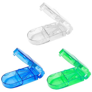 1ชิ้นที่ตัดยาพร้อมหน้ากากนิรภัยปลอดภัยตัดเม็ดยาและวิตามินกล่องแยกยาเม็ดกล่องแยกยาเม็ดใบมีดพับได้ยาม