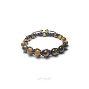 CW Manila - TlTAN Adjustable Bracelet - 8mm Tigers Eye Stones with Gold Hematite - Semi Precious Stones Adjustable Bracelet