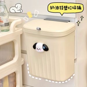 Wall-Mounted Home Trash Can Small Kitchen Compost Storage Box Cute Toilet Waste Disposal Bin Cabinet Door Hanging Basket