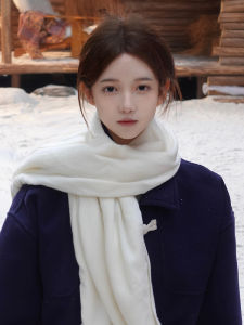 Khăn Choàng Len Dệt Kim Màu Trắng Thời Trang Cao Cấp Cho Nữ Mùa Đông 2025 Phong Cách Hàn Quốc Mới Cho Cặp Đôi Khăn Choàng Cổ Dài Hình Chữ Nhật