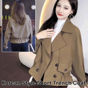 Korean Style Short Fashion Trench Coat Womens Loose Autumn Small Tall Tooling All-Match Short Coat Double Breasted Jacket
