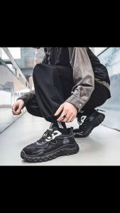 Shoe-Mosaic รองเท้าผ้าใบผู้ชาย รองเท้าผ้าใบ แฟชั่น มีความสูงเผิ่มขื้น 2สี(ส้ม ดำ)A024