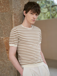 Knitted Round Neck Stripe T-shirt