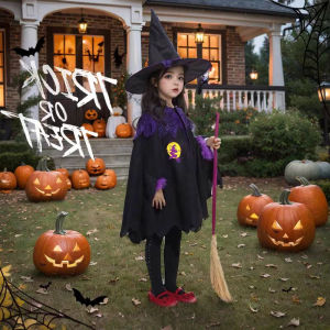 Halloween Witch Costume Childs Role-playing Cute Vampire Girl Little Witch Cosplay Robe Cape Female Childrens Performance Clothes