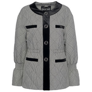 Grey Houndstooth Short Thick Loose Cotton Jacket