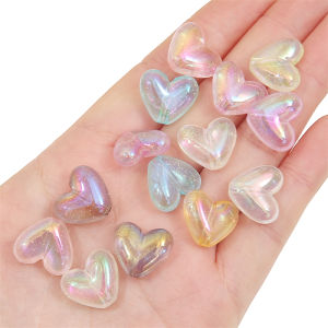 ลูกปัดอะคริลิครูปหัวใจรูปหัวใจขนาด17X15มม. ลูกปัดสเปเซอร์แบบหลวมสำหรับสร้อยข้อมือแฮนด์เมดสร้อยคอเครื่องประดับทำเครื่องเพชร5ชิ้น