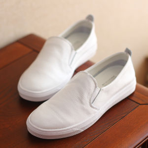 2025 Spring New Style Korean Versatile Slip-On Womens Shoes Flat Bottom Lazy Student Soft Bottom Genuine Leather Thin White Shoes