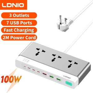 LDNIO | LDNIO 65W 13-in-1 Power Strip Surge Protection 2M Extension Cord Universal Outlets EU KR UK US Plug USB C Fast Charging Station