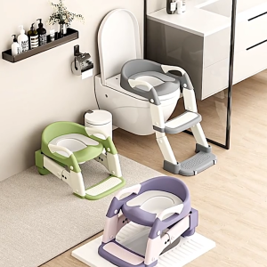 บันไดรองชักโครกเบาะนุ่ม พลาสติกหนา กันลื่น ฝึกลูกน้อย ปรับระดับได้ ถูกโฆษณาด้วยตัวเอง