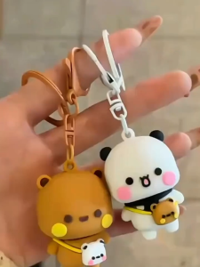 Panda Bubu Dudu and Yier Pendant Keychain Backpack Bear Doll Anime Key Ring Couple Friends Christmas
