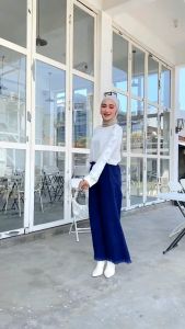 Celana Kulot Wanita Jeans Rawis Gaya Korean Style Light Blue