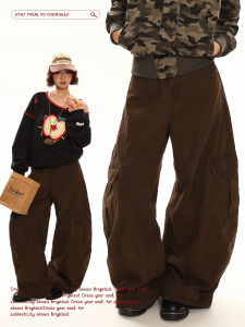 Chen Zhanlao Store American Retro Simple Knife Edge Work Pants Womens Loose Casual Straight Leg Wide Leg Pants