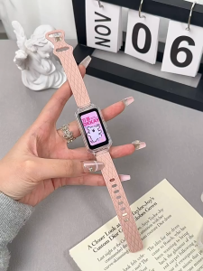 For Huawei Band 10/9/8 NFC strap+Case female soft silicone leather grain reverse buckle breathable band