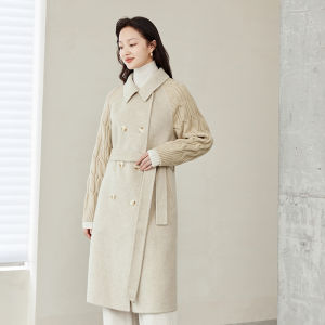 Yigue | 100 Wool Cashmere Coat Splicing Long