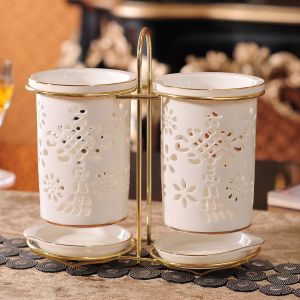 Hộp Đựng Thìa Gốm Hai Lỗ Đựng Thìa Và Thìa Kiểu Hàn Quốc Trong Nhà Bếp Hộp Đựng Thìa Bằng Gốm Sáng Tạo Có Giá Đỡ Để Thoát Nước