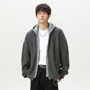 Wood soon | Hooded Fake Two-Piece Casual Loose Knitted Jacket