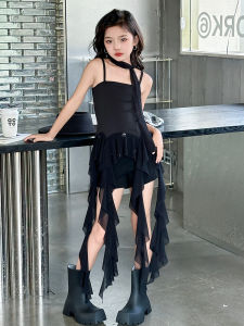 Váy gió mát mẻ ngọt ngào thời trang cho bé gái Trang phục khiêu vũ Jazz cao cấp với eo bó sát và thiết kế lệch vai Moe Bao Chao Niu