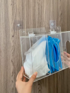 2 Grids Acrylic Glove/Mask Dispenser / Wall Mount Double Dispenser Hoder For Face Mask Hairnet Shoe Cover
