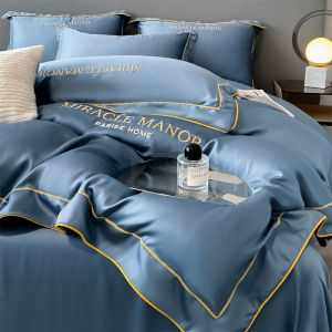 2025 New Luxury Home Dormitory Summer Cool Sensation Ice Silk Double Bed Sheet Cover Smooth Naked Sleep Three Four Piece Set