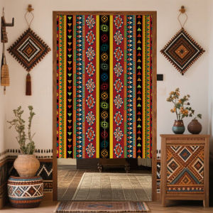 Bohemian Style Semi-Door Curtain Privacy Room Decorative Hanging Curtain No Punching Required Bedroom Fabric Curtain