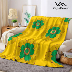 Retro Yellow Green Floral Flannel Blanket Warm Soft Halloween Christmas Decorative Couch Warm Cozy All-Season Gift