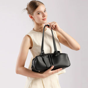 BeeGreen กระเป๋าหนังแท้หัวไหล่ผู้หญิงกระเป๋าแบบหนีบแขนหรูหรากระเป๋าโบว์ลิ่งคอมมิวเตอร์ความจุขนาดใหญ่